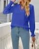 Elasticity Hollow Solid Color Long Sleeves Loose V-neck T-Shirts Tops