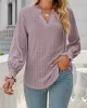 Elasticity Hollow Solid Color Long Sleeves Loose V-neck T-Shirts Tops