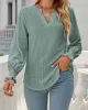 Elasticity Hollow Solid Color Long Sleeves Loose V-neck T-Shirts Tops