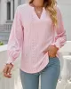 Elasticity Hollow Solid Color Long Sleeves Loose V-neck T-Shirts Tops