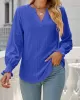 Elasticity Hollow Solid Color Long Sleeves Loose V-neck T-Shirts Tops