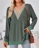 Hollow Split-Joint Split-Side Long Sleeves Loose V-Neck T-Shirts Tops