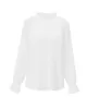 Elasticity Ruffled Solid Color Long Sleeves Ruffle Sleeves Mock Neck T-Shirts Tops