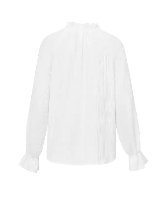 Elasticity Ruffled Solid Color Long Sleeves Ruffle Sleeves Mock Neck T-Shirts Tops