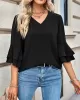 Solid Color Half Sleeves Loose V-Neck T-Shirts Tops