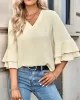 Solid Color Half Sleeves Loose V-Neck T-Shirts Tops