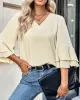 Solid Color Half Sleeves Loose V-Neck T-Shirts Tops