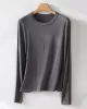 Solid Color Long Sleeves Round-neck Skinny T-Shirts Tops