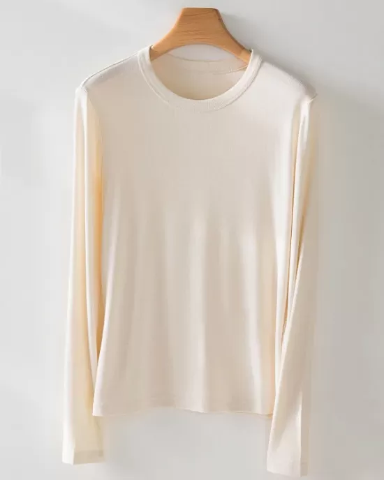 Solid Color Long Sleeves Round-neck Skinny T-Shirts Tops