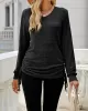 Drawstring Solid Color Tied Long Sleeves Loose V-Neck T-Shirts Tops