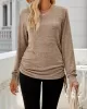 Drawstring Solid Color Tied Long Sleeves Loose V-Neck T-Shirts Tops