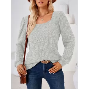 Solid Color Long Sleeves Loose Square-Neck T-Shirts Tops