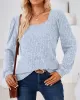 Solid Color Long Sleeves Loose Square-Neck T-Shirts Tops