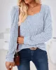 Solid Color Long Sleeves Loose Square-Neck T-Shirts Tops