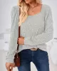 Solid Color Long Sleeves Loose Square-Neck T-Shirts Tops