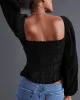 Elasticity Solid Color Velvet Long Sleeves Loose Square-Neck T-Shirts Tops