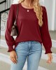 Elasticity Solid Color Long Sleeves Loose Round-Neck T-Shirts Tops