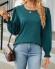 Elasticity Solid Color Long Sleeves Loose Round-Neck T-Shirts Tops