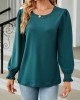 Elasticity Solid Color Long Sleeves Loose Round-Neck T-Shirts Tops