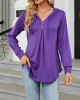 Buttoned Drawstring Hooded Solid Color Long Sleeves Loose V-Neck T-Shirts Tops