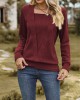 Colorful Solid Color Long Sleeves Loose Square-neck T-Shirts Tops