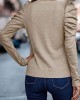 Buttoned Pleated Bishop Sleeve Long Sleeves Round-neck T-Shirts Tops