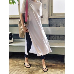 Casual Simple Split-Side Designed Long T-Shirt