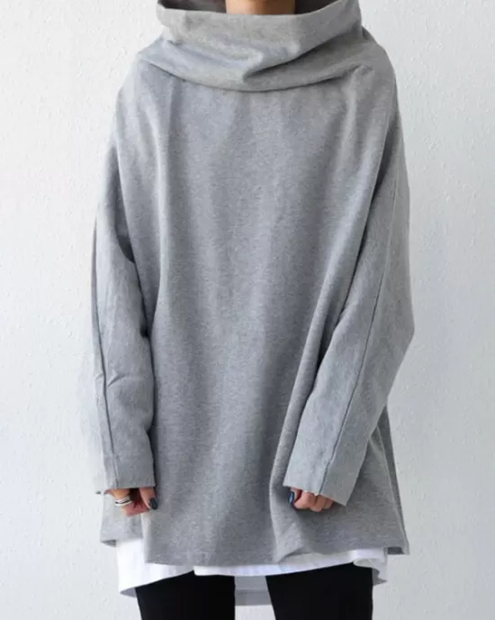 Urban Black&Gray High-Neck Long Sleeve Oversize T-Shirt