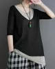 Artistic False Two Loose Ramie Cotton Half Sleeve Shirt