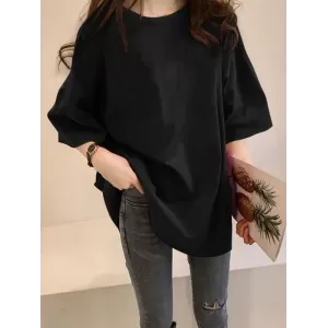 Casual Loose Puff Sleeve Round-Neck T-Shirts Tops