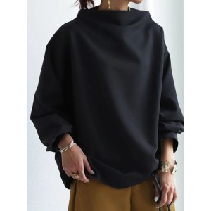 Casual Solid Color High-Neck Long Sleeves T-Shirt