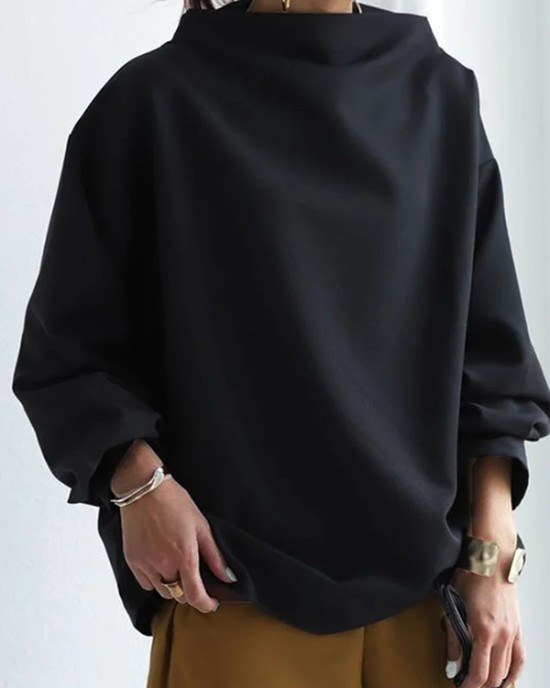 Casual Solid Color High-Neck Long Sleeves T-Shirt