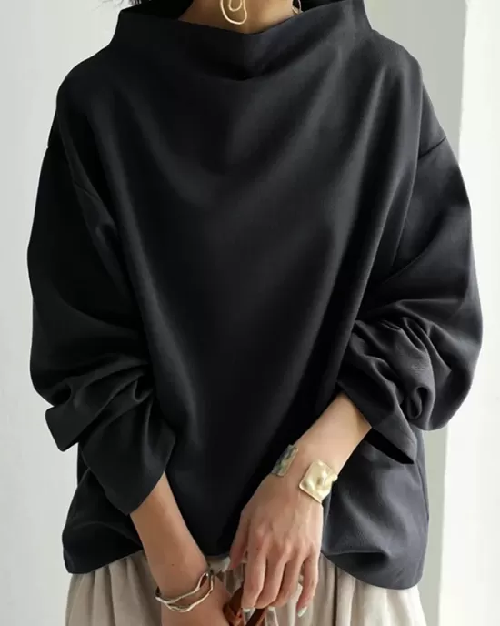 Casual Solid Color High-Neck Long Sleeves T-Shirt