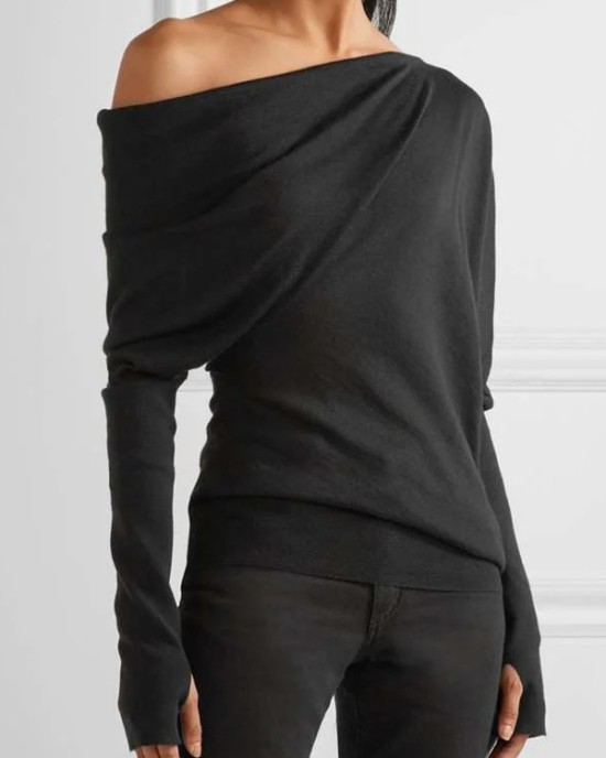 Urban Asymmetric One-Shoulder Long Sleeves T-Shirt Top