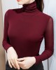 13 Colors High-Neck  Solid Color Long Sleeves T-Shirt Top