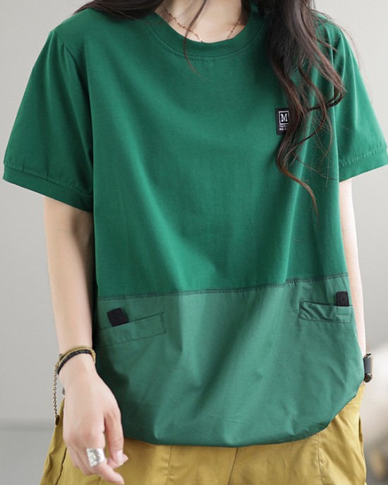 Split-Joint Loose Short Sleeves Round-Neck T-Shirts Tops