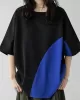 Contrast Color Batwing Sleeves Half Sleeves Round-neck T-Shirts Tops