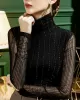 See-Through Solid Color Long Sleeves Skinny High-Neck T-Shirts Tops