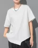 Asymmetric Solid Color Split-Joint Loose Short Sleeves Round-Neck T-Shirts Tops