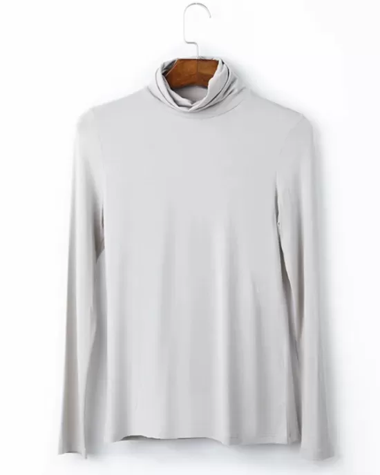 Simple Long Sleeves Skinny Solid Color High-Neck T-Shirts