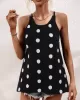 Hollow Polka-Dot High-Low Sleeveless Round-Neck Vest Top