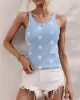 Hollow Polka-Dot High-Low Sleeveless Round-Neck Vest Top