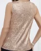 Sequined Shiny Solid Color Split-Joint Loose Sleeveless V-neck Vest Top