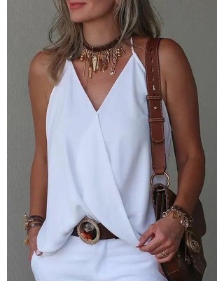 Solid Color Loose Sleeveless Spaghetti-Neck Vest Top