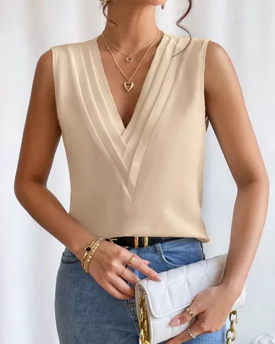 Layered Solid Color Loose Sleeveless V-Neck Vest Top