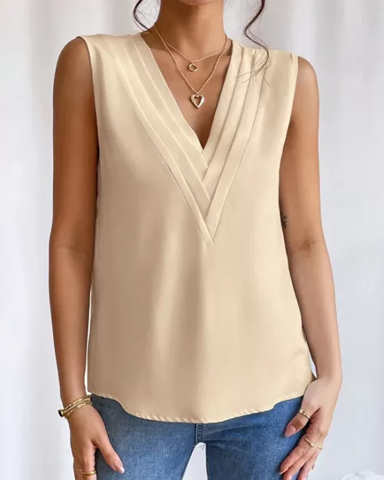 Layered Solid Color Loose Sleeveless V-Neck Vest Top