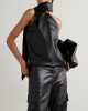 Sleeveless Asymmetric Solid Color High Neck Vest Top