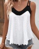 Contrast Color Hollow Split-Joint Loose Sleeveless Spaghetti-Neck Vest Top