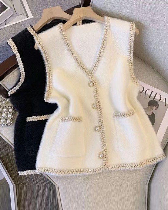 Buttoned Loose Sleeveless V-Neck Vest Outerwear