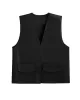 Buttoned Pockets Solid Color Loose Sleeveless V-neck Vest Outerwear